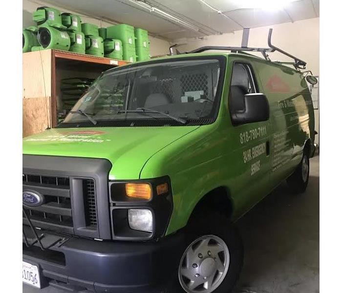 Green SERVPRO Van in Van Nuys South Warehouse