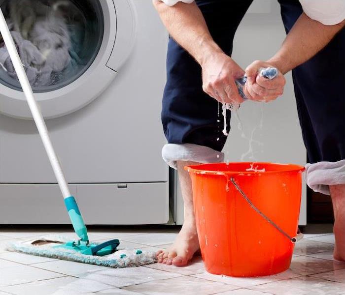 Person cleaning with mop and bucket